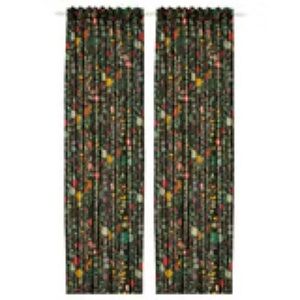 IKEA Vibrant Floral Curtains - Black and Multicolor